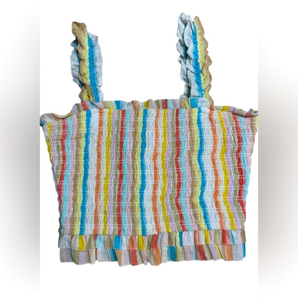 Saylor Rainbow Stripe Smocked Crop Top Ruffle Straps Size S - Picture 4 of 6